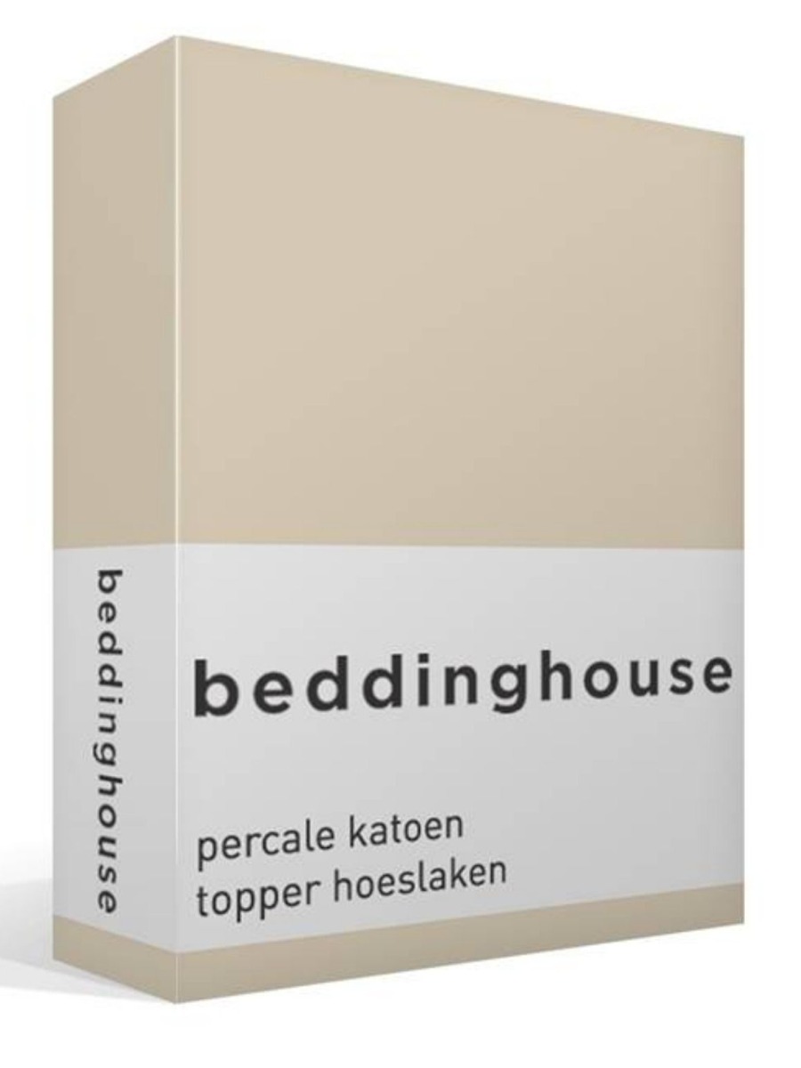 Beddinghouse Percale Katoen Topper Hoeslaken - 100% Percale Katoen - Lits-jumeaux (180x210/220 Cm) - Sand